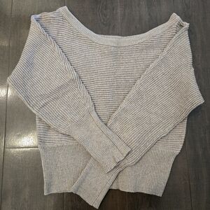 GG Collection Off-the-Shoulder Ribbed Sweater - Light Gray